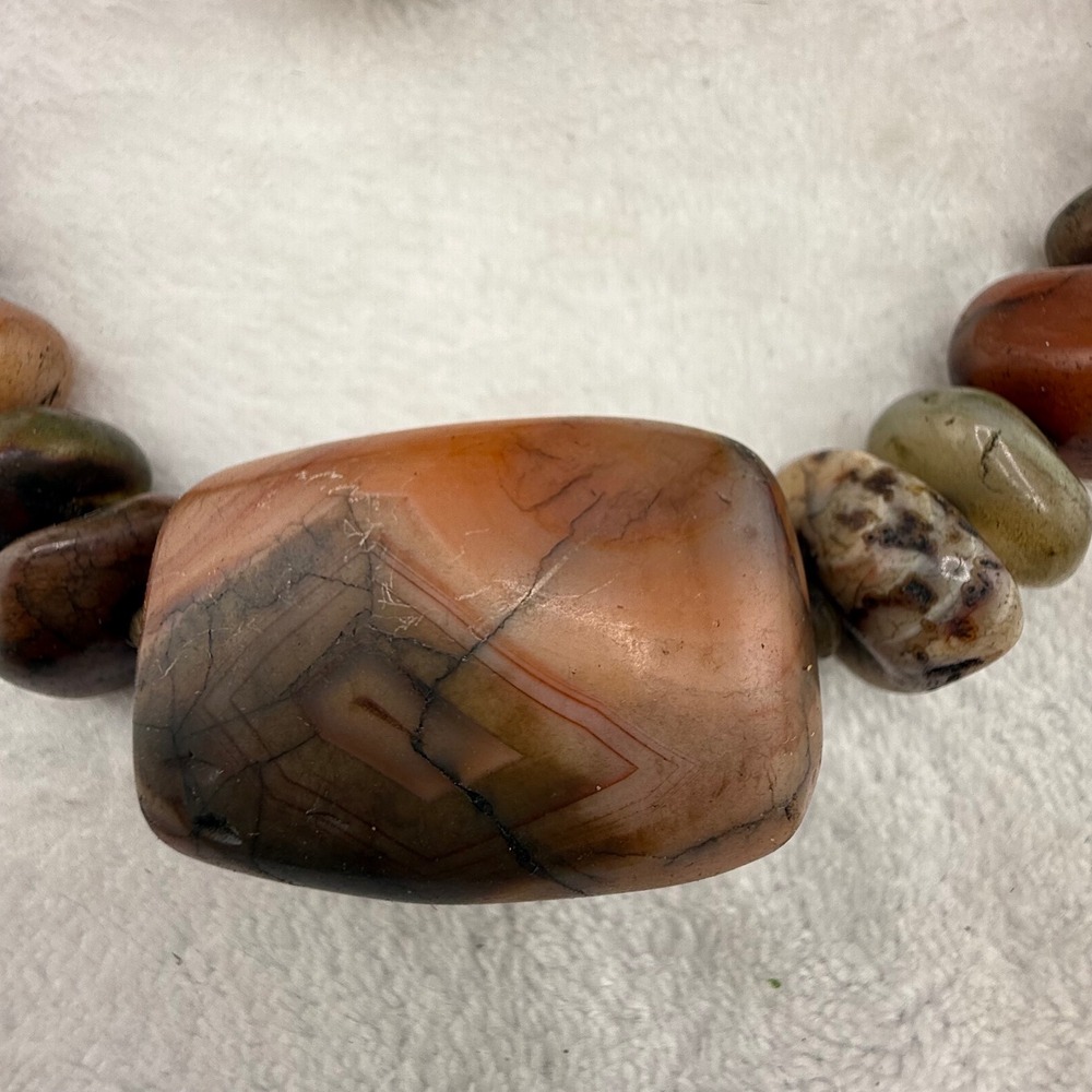 Vintage Chunky Stone Necklace‎ Brown Orange Earthy Stone Bead 30in
